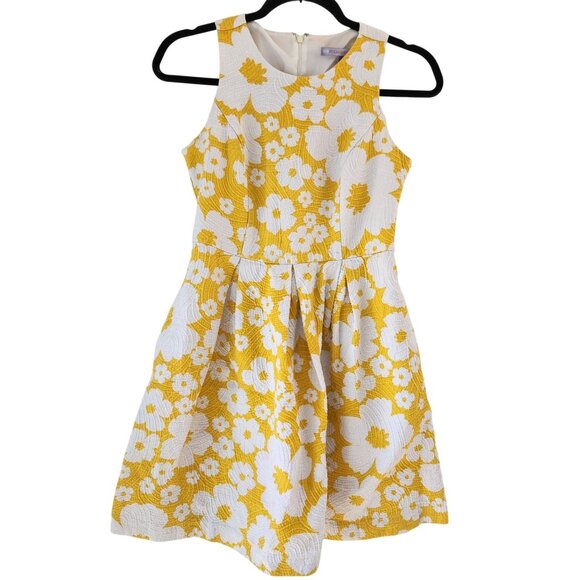 Luxe by Carmen Marc Valvo Yellow Sleeveless Summer Dress Floral Brocade 4P - Picture 1 of 9